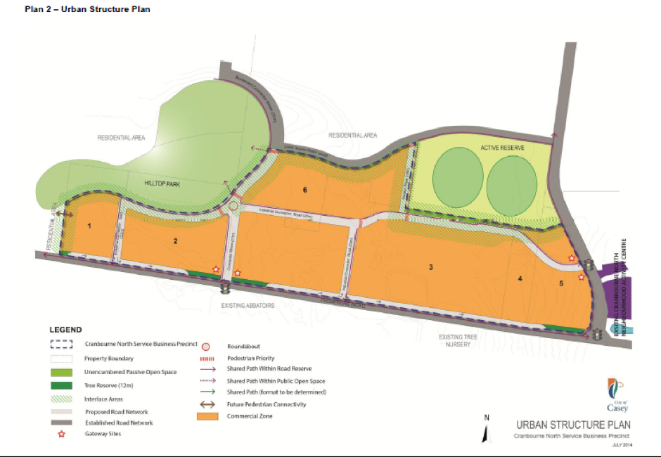 Map showing the future development of Cranbourne North Business Precinct.
