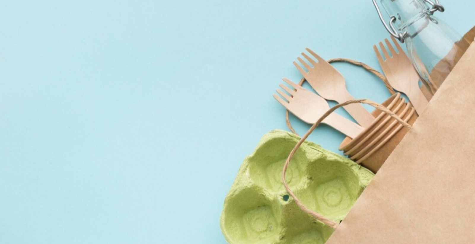 egg carton and wooden forks in a bag